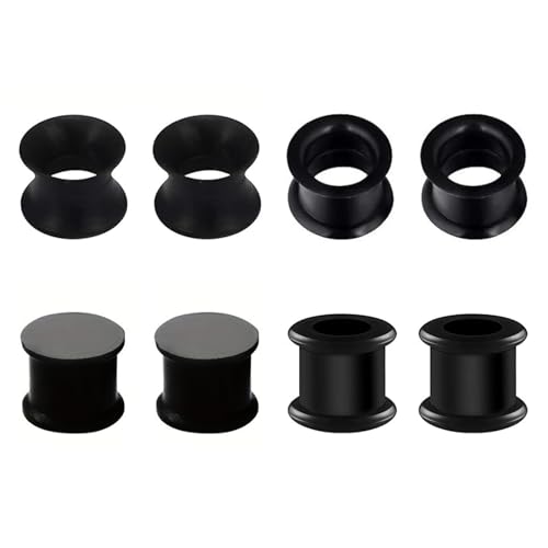 4 Paar Silikon Ohr Tunnel Plug, Extra Weich Silicone Flesh Tunnel Hart Silikon Tunnels Plugs Double Flared Expander Ohrstöpsel 3-25mm Ohrmesser Expander Piercing für Männer Frauen (Schwarz, 4mm) von Generic