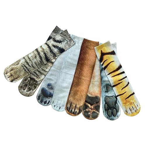 4 Paar lustige Tiersocken für Männer Frauen Neuheit 3D Druck Tier Pfoten Socken Niedlich Verrückte Dumme Socken, Verschiedene Farben, One size von Generic