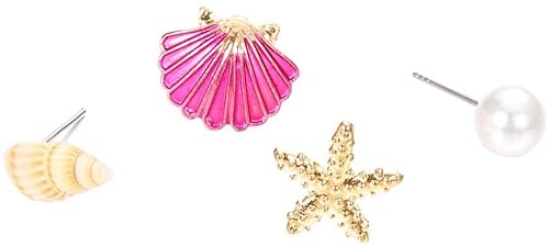 4 Stück/Set Sommer Strand Seestern Muschel Imitation Perle Charme Ohrringe Kreativ Legierung Charme Piercing Ohrring Schmuck Geschenk für Frauen Mädchen Gold von Generic