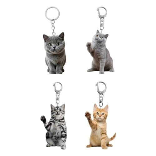 4 Stück 2D Acryl Katze Anhänger Doppelseitiges Design Tiers chl üssel Ring Charme für Rucksäcke & Geschenke Geschenke für Weihnachten und Katzen liebhaber von Generic