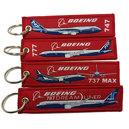 4 Stück Packung Luftfahrt Born To Fly Boeing 737, 747, 777, 787 Doppelseitige Schlüsselanhänger, rot, Regular, Rot/Ausflug, einfarbig (Getaway Solids), Regulär von Generic
