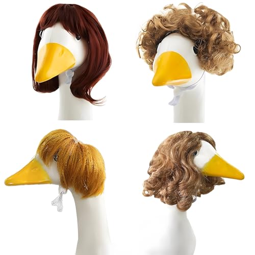 4-teiliges buntes Perücken-Set für Veranda-Gänse, inklusive roten, goldfarbenen, braunen und schwarzen Perücken für ganzjährigen Spaß von Generic