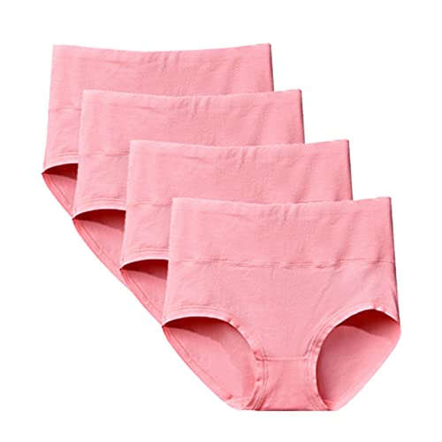 4 x hochelastische Damen-Unterwäsche, weiche Baumwolle, hohe Taille, einfarbig, Slip-Höschen für Frauen, sexy Spitzen-Dessous für Frauen, rose, 52 von Generic