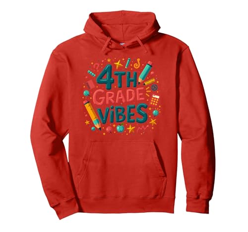 4. Klasse Mädchen Schule Vibes Spaß Lernen Grafik Pullover Hoodie, Unisex für Erwachsene, Rot, XXL von Generic