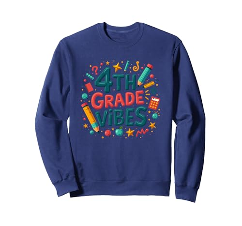 4. Klasse Mädchen Schule Vibes Spaß Lernen Grafik Sweatshirt, Unisex für Erwachsene, Marineblau, S von Generic