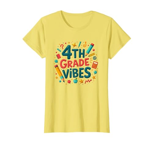 4. Klasse Mädchen Schule Vibes Spaß Lernen Grafik T-Shirt, Damen, Gelb, L von Generic