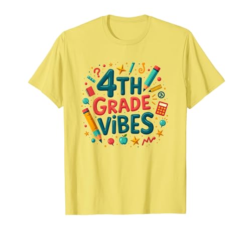 4. Klasse Mädchen Schule Vibes Spaß Lernen Grafik T-Shirt, Herren, Gelb, XL von Generic