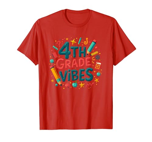 4. Klasse Mädchen Schule Vibes Spaß Lernen Grafik T-Shirt, Herren, Rot, 3XL von Generic