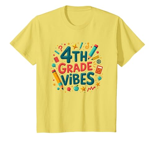 4. Klasse Mädchen Schule Vibes Spaß Lernen Grafik T-Shirt, Kinder, Gelb, 116 von Generic