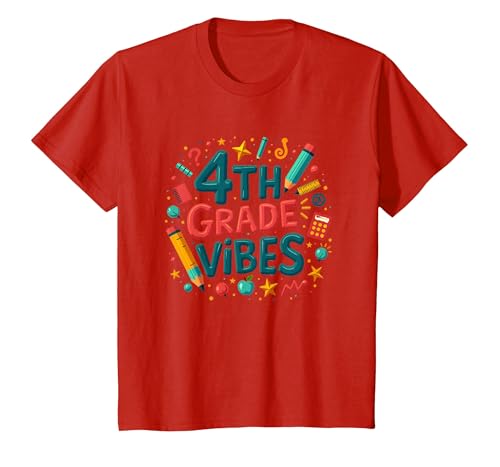 4. Klasse Mädchen Schule Vibes Spaß Lernen Grafik T-Shirt, Kinder, Rot, 98 von Generic