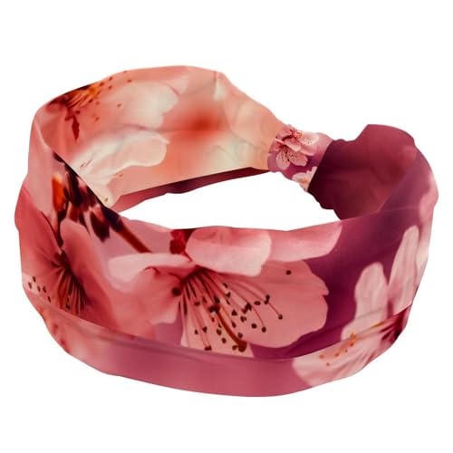 497 Stirnbänder für Damen, rutschfest, elastisch, Sport-Haarbänder für Damen, weiches Stoff-Stirnband für Workout, Yoga, modisches Haar-Accessoire, ästhetische rosa Kirschblüte, 1 Packung von Generic