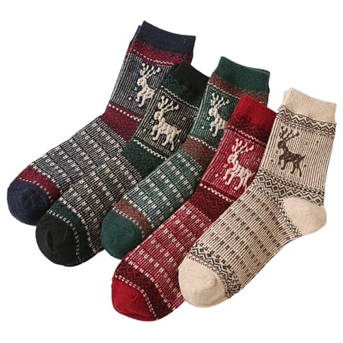 5 Paar Wollsocken Damen, Warme Thermosocken Stricksocken für Winter（Elchhirsch） von Generic