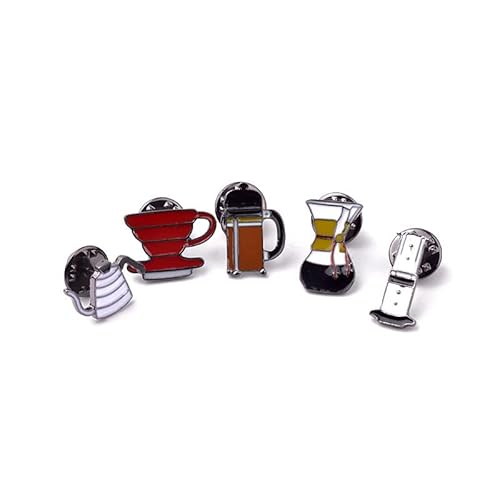 5 Stück/Set Mini Cartoon Kaffeetasse Teekanne Wasserkocher Metall Abzeichen Brosche Emaille Pin für Damen Herren Jacken Hut Anstecknadel Modeschmuck, Metall, Andere Edelsteine von Generic