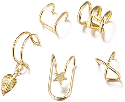 5 Stück / Set Ohrmanschetten Blattgold Non-Piercing Ohrclips Fake-Knorpel Ohrringe Schmuck für Frauen Geschenke von Generic
