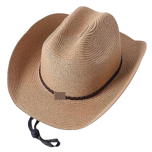 56-58-60Cm Große Größe Stroh Westernhut für Männer Sommer Curling Krempe Strand Sonne Hüte Panama Hüte, khaki, 58 von Generic