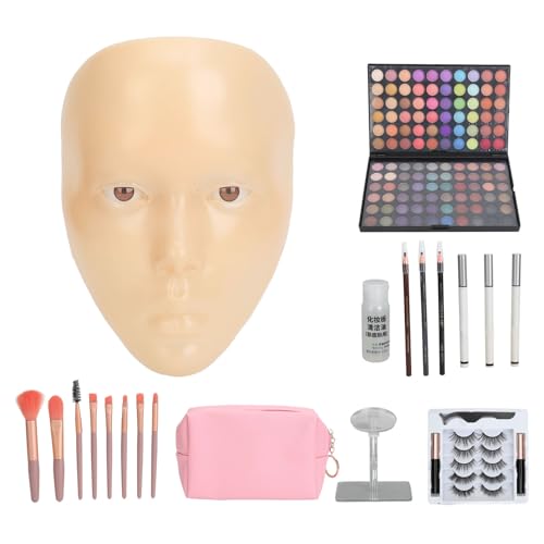 5D-Make-up-Übungs-Gesichtsbrett, 120 Farben, Lidschattenpinsel, Künstliche Wimpern, Eyeliner, Silikon-Make-up-Mannequin-Gesicht, Umfassendes Kit für Anfänger (Gelbe Haut) von Generic