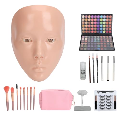5D-Make-up-Übungs-Gesichtsbrett, 120 Farben, Lidschattenpinsel, Künstliche Wimpern, Eyeliner, Silikon-Make-up-Mannequin-Gesicht, Umfassendes Kit für Anfänger (Rosa Haut) von Generic