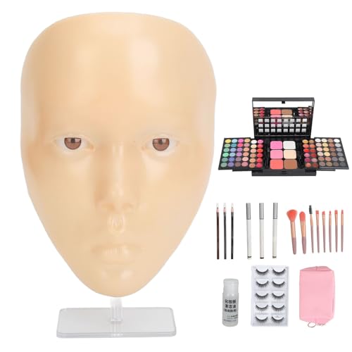 5D-Make-up-Übungsgesicht, Wiederverwendbares Professionelles Komplettes Wimpern-Eyeliner-Palettenpinsel-Silikon-Make-up-Mannequin-Gesichtskosmetik-Übungswerkzeug für Anfänger von Generic