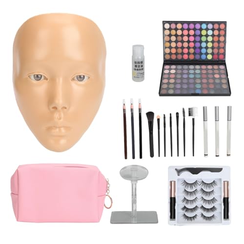 5D-Silikon-Make-up-Übungs-Mannequin-Set, Wiederverwendbares Make-up für das Ganze Gesicht mit Falschen Wimpern, Ständer, Lidschatten-Palette für Anfänger (Weizenhaut) von Generic