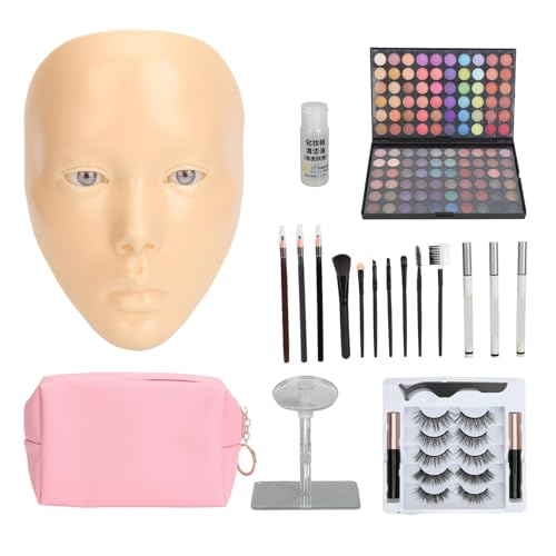 5D-Silikon-Make-up-Übungs-Mannequin-Set, Wiederverwendbares Make-up für das Ganze Gesicht mit Falschen Wimpern, Ständer, Lidschatten-Palette für Anfänger (weiße Haut) von Generic