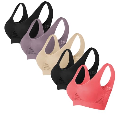 Generic 5er Pack Sport BHS Damen Ohne Bügel Bustier Rückenfreie Klassische Bügelloser BH Push Up Luftiger BH Set Bequem 2024 Sexy Yoga BH Gepolstert Crop Top für Schlafen Fitness Outdoor Joggen von Generic