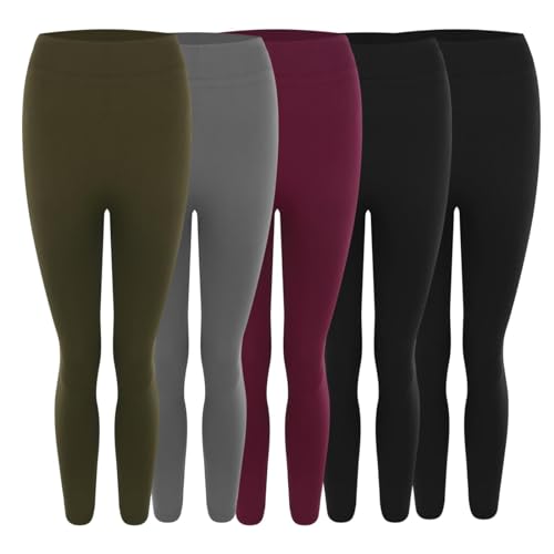 5er Pack Thermo Leggings Damen Gefüttert Leggings Fleece Thermohose Blickdicht Plüsch Thermounterwäsche Warm Strumpfhose Winter High Waist Thermoleggins Yogahose Laufhose Sporthose von Generic