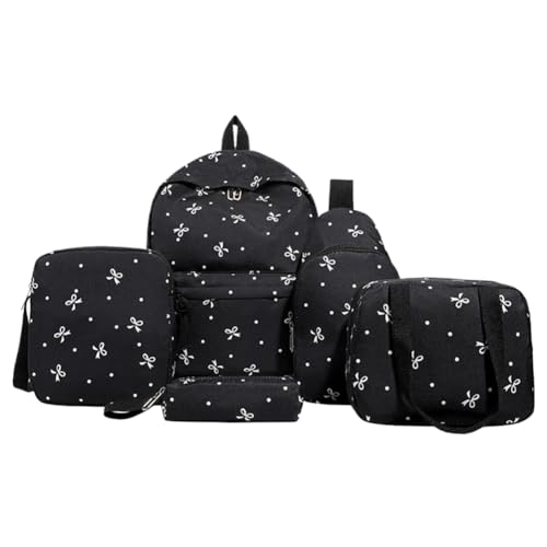 5pcs/Set College School Rucksack mit Lunchbox und Bleistiftkoffer for Teenager (schwarz) von Generic