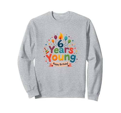 6 Jahre Junge Happy Birthday Feier für Kinder Sweatshirt, Unisex für Erwachsene, Grau Meliert, XL von Generic