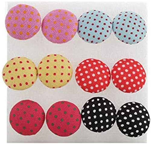 6 Paar Vintage bunte Stoffknopf bedruckte Ohrstecker Set Kunststoff Pin Ohrringe Schmuck Geschenk 1 Nützlich und modisch von Generic