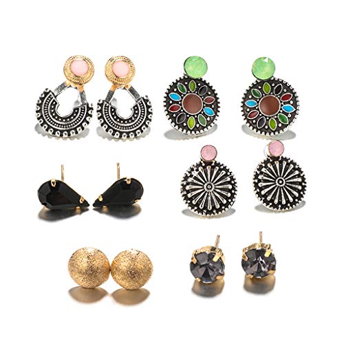 6 Paar bunte Blume Kristall Blatt Ohrringe Set für Frauen geschnitzt geometrische Ohrstecker Ohrringe Teil Schmuck, 2 kreative und nützliche von Generic