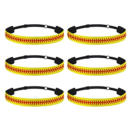 6 Stück Kinder Sport Haarbänder Baseball Druck Stirnband Softball Rutschfeste Verstellbare Haarbänder Haarschmuck Kleine Mädchen Haargummis (Gelb, Einheitsgröße) von Generic