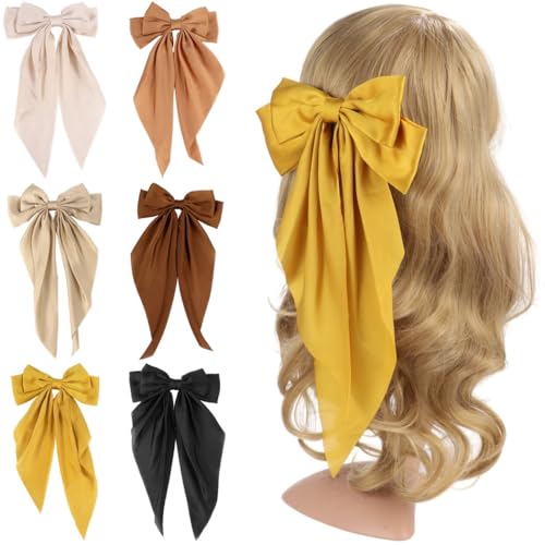 6 Stück seidige Satin-Haarschleifen-Clips für Frauen, große süße tägliche Haarspangen mit langen Schwänzen und Metall-Clips von Generic
