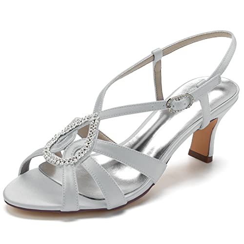 6.5 cm Low Heels Sandalen Peep Toe Bridal Hochzeit Party Kleid Schuhe Damen Knöchelriemen High Heels Sandalen,Silber,42 EU von Generic