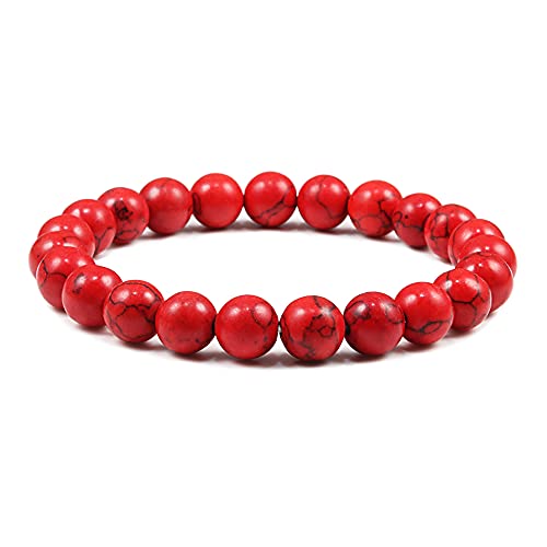 6MM 8MM 10MM Stein Roter Stein Gebetsperlen Armband Rosenkranz Meditation Armbänder Männer Frauen Yoga Geschenk (Size : 17cm, Color : 8MM) von Generic