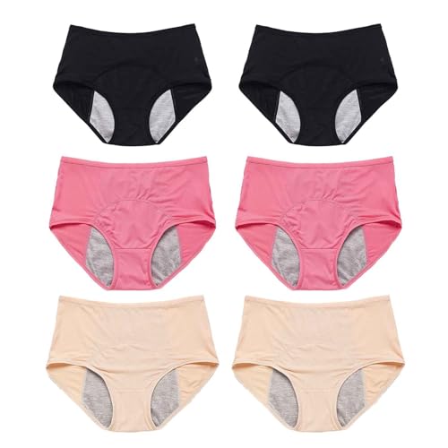6PC Saugfähiger Inkontinenz-Slip für Damen Auslaufsichere Unterwäsche mit Hoher Taille für Frauen Auslaufsichere Menstruation shöschen in Übergröße Physiologische Hose Waschbar Wiederverwendbar von Generic