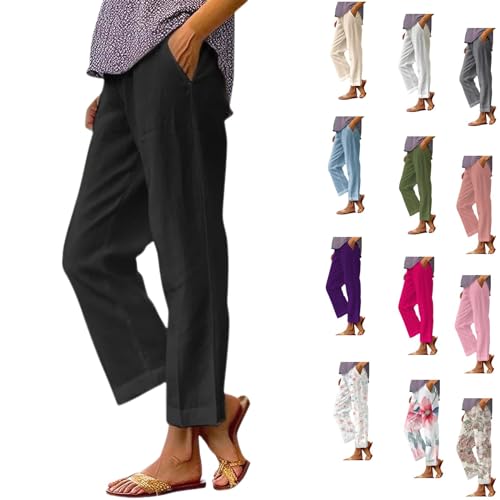 7/8 Leinenhose Damen Sommer Leicht Sporthose Baumwolle Leinen Stoffhose Print/Einfarbig Sommerhose Lässig High Waist Strandhose mit Taschen Freizeithose Elegant Haremshose für Frauen Yogahose 7/8 Leinenhose Damen Sommer Leicht Sporthose Baumwolle Leinen Stoffhose Print/Einfarbig Sommerhose Lässig High Waist Strandhose mit Taschen Freizeithose Elegant Haremshose für Frauen Yogahose von Generic