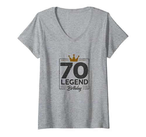 70. Geburtstag Legende Geschenk für Männer Meilenstein Feier T-Shirt mit V-Ausschnitt, Damen, Grau Meliert, XXL von Generic