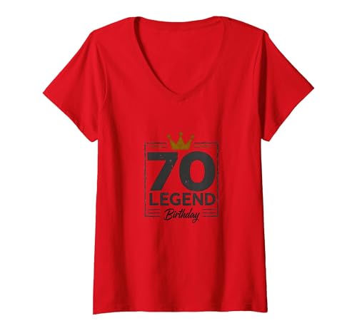 70. Geburtstag Legende Geschenk für Männer Meilenstein Feier T-Shirt mit V-Ausschnitt, Damen, Rot, M von Generic