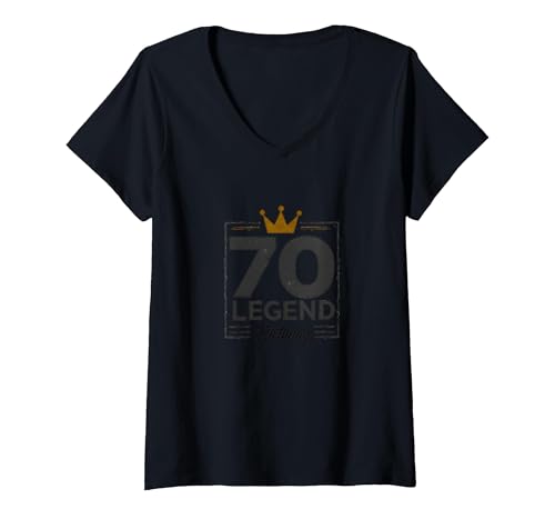 70. Geburtstag Legende Geschenk für Männer Meilenstein Feier T-Shirt mit V-Ausschnitt, Damen, Schwarz, XXL von Generic