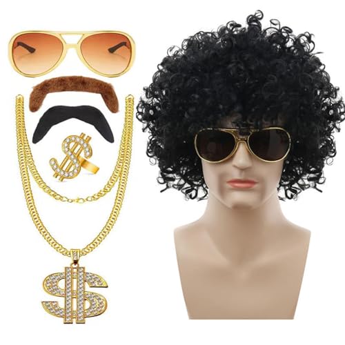 70er 80er Jahre Disco Perücke Set 70er 80er Jahre Disco Kostüm Perücken Set 70er 80er Jahre Disco Perücke Cosplay Party Perücke Disco Kostüm Set von Generic