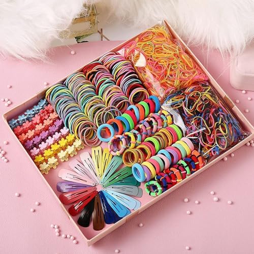 780 Stück Haargummis und Haarklammer Mädchen Set, Bunt Elastisch Scrunchies Haargummis Haarspangen Pferdeschwanz Dünn Zopfgummis Kinder Baby Haarschmuck Haarbänder Hair Accessories (Bunt) von Generic