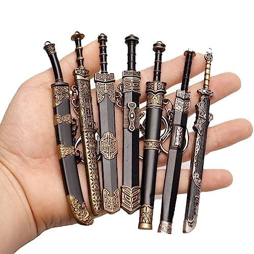 7pcs Mini Schwert Schlüsselketten Für Männer Alt Scheide Dekorationsmuster Schlüsselbund Ungeschnittenes Blade Waffenmodell Sammeln Sie Kinn-han-messer-schlüsselanhänger von Generic