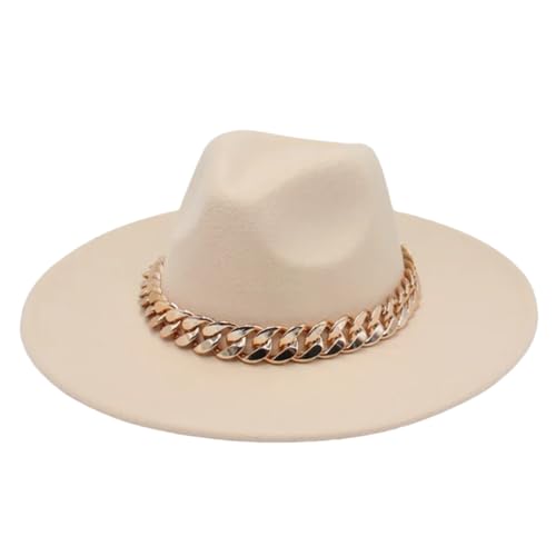 9,5 cm großer Fedora-Hut Party Frauen Filzhut mit übergroßer Kette Metallkette Jazz Hüte für Damen, Beige DJLian, 7/7 3/8 von Generic