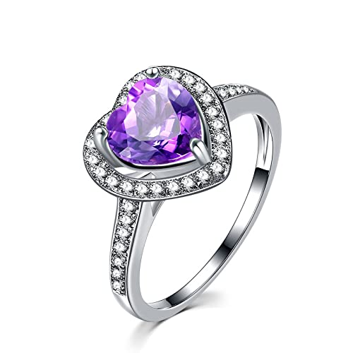 925 Schmuckring Amethyst Damen Herz natürliche Edelsteinringe Verlobungsring Feiner Schmuck von Generic