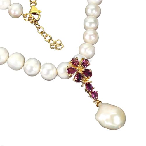 925 Silber Halskette Naturperlen Granat Blume von Generic