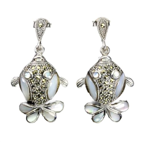 925 Silber Ohrringe Fische Perlmutt Markasit 4 925 Silber Ohrringe Fische Perlmutt Markasit 4 von Generic