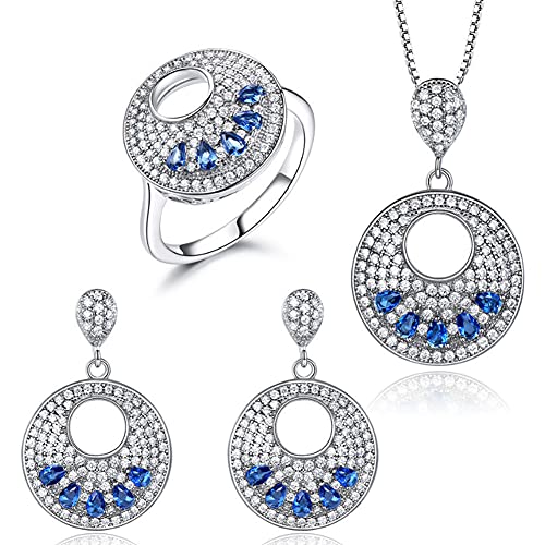 925 Silber Pfau Saphir Dreiteiliges Set Leichtes Luxus Halskette Ring Ohrring Schmuckset von Generic