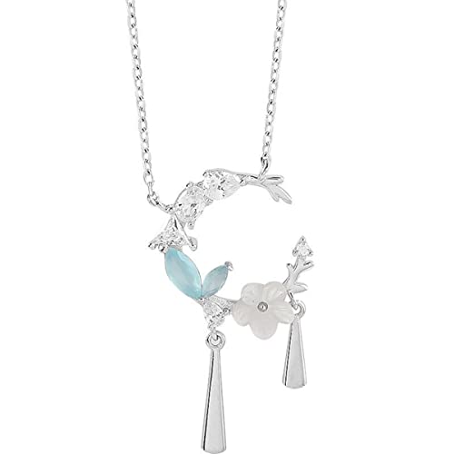 925 Silber Quaste Zirkon Mond Shell Blume Charme Halskette Anhänger Frauen Hochzeit Schmuck Zubehör Halsband Geschenk von Generic