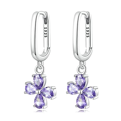 925 Silber Sterling Lila Zirkonia Kristall Wassertropfen Ohrringe Silber Ohr Manschette für Frauen Non-Piercing Helix Knorpel Ohrclip Gefälschte Knorpel Ohrring von Generic