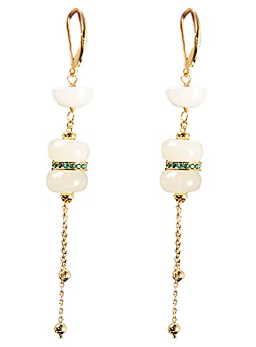 925 Silber vergoldet Hetian Jade Lotus Mode Vintage Damen Ohrringe, gebrannte blaue Magnolie Quaste Ohrringe von Generic